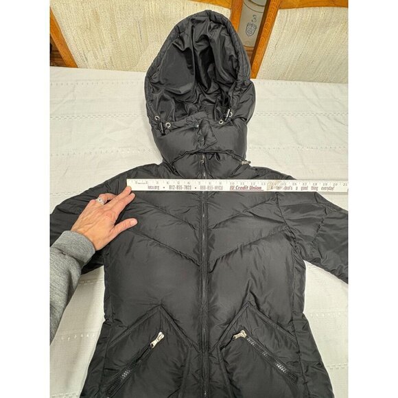 J Crew Women's Down Filled Black Puffer Jacket Coat Hood Zip Pockets Medium - Picture 8 of 12